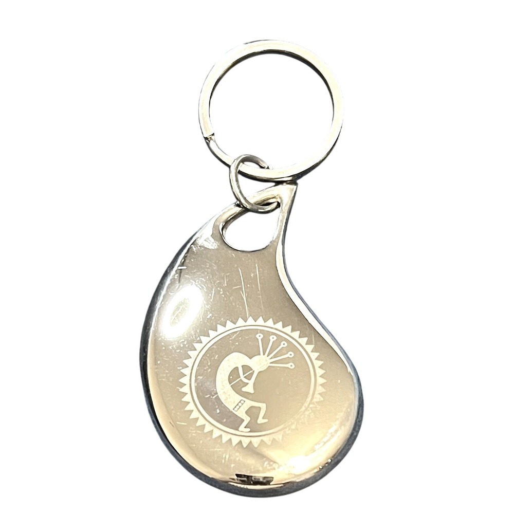 Kokopelli Keychain Southwestern Style Silver Tone Key Ring Fob
